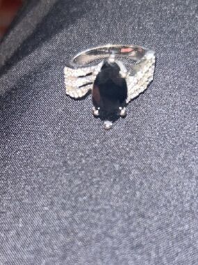 Silver Ring with Teardrop Black Stone